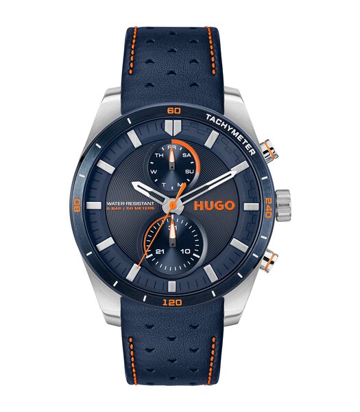 Horloge HUGO FAST Heren 1530371 Analoog Behuizing MINERAAL Blauw Bracelette Leer Blauw Etanchéiteiten 5BAR