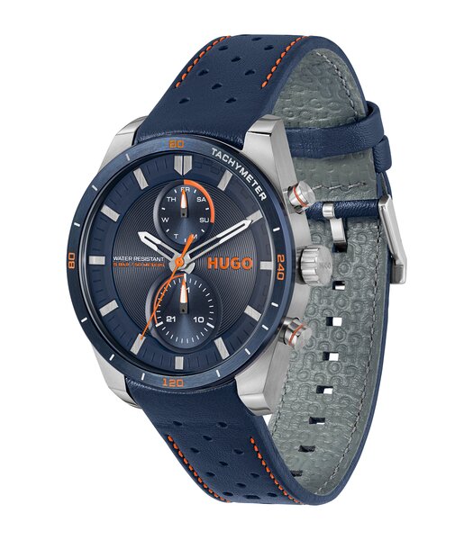 Horloge HUGO FAST Heren 1530371 Analoog Behuizing MINERAAL Blauw Bracelette Leer Blauw Etanchéiteiten 5BAR