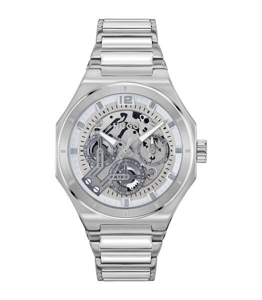 Horloge HUGO GRAIL SKELETON Heren 1530377 Analoog Behuizing MINERAAL Zilverkleurig Bracelette Roestvrij staal Staal Etanchéiteiten 5BAR