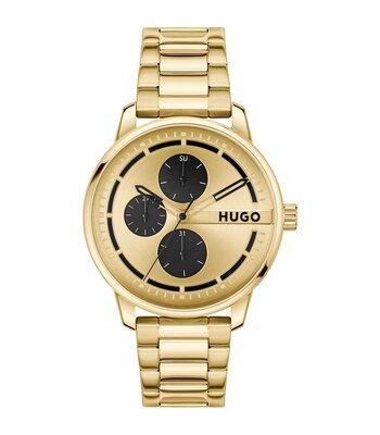 Horloge HUGO STAMP MULTI Heren 1530385 Analoog Behuizing MINERAAL Geelgoud Bracelette Staal Geelgoudkleurig Etanchéiteiten 3BAR