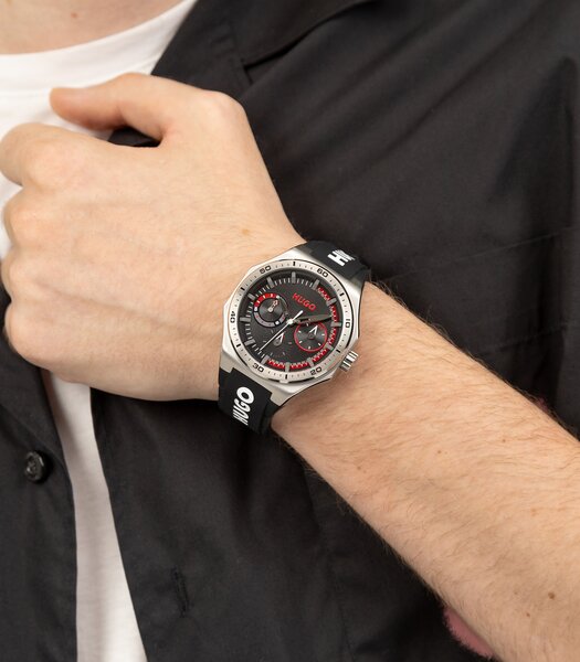 Montre HUGO GRAIL SPORT Homme 1530397 Analogue Cadran MINERAL Noir Bracelet Silicone Noir Etanchéité 5BAR