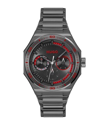 Horloge HUGO GRAIL SPORT Heren 1530401 Analoog Behuizing MINERAAL Zwart Bracelette Staal Grijs Etanchéiteiten 5BAR