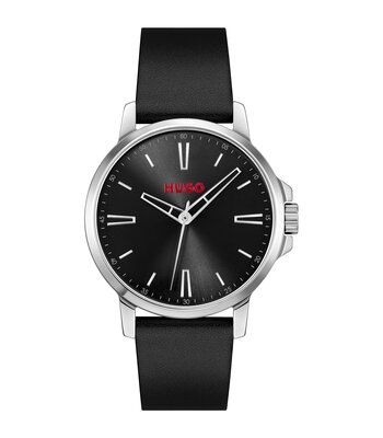 Horloge HUGO SMOOTH Heren 1530417 Analoog Behuizing MINERAAL Zwart Bracelette Leer Zwart Etanchéiteiten 3BAR