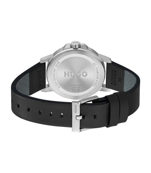 Horloge HUGO SMOOTH Heren 1530417 Analoog Behuizing MINERAAL Zwart Bracelette Leer Zwart Etanchéiteiten 3BAR