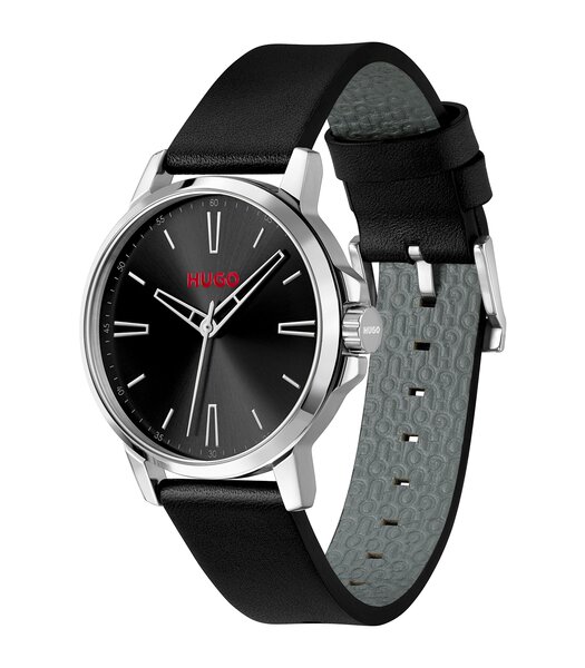 Horloge HUGO SMOOTH Heren 1530417 Analoog Behuizing MINERAAL Zwart Bracelette Leer Zwart Etanchéiteiten 3BAR