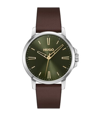 Horloge HUGO SMOOTH Heren 1530418 Analoog Behuizing MINERAAL Groen Bracelette Leer Bruin Etanchéiteiten 3BAR
