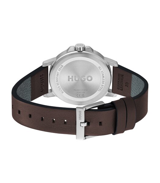 Horloge HUGO SMOOTH Heren 1530418 Analoog Behuizing MINERAAL Groen Bracelette Leer Bruin Etanchéiteiten 3BAR