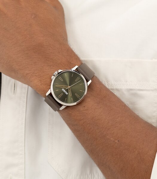 Horloge HUGO SMOOTH Heren 1530418 Analoog Behuizing MINERAAL Groen Bracelette Leer Bruin Etanchéiteiten 3BAR