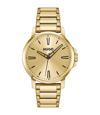 Horloge HUGO SMOOTH Heren 1530420 Analoog Behuizing MINERAAL Geelgoud Bracelette Staal Geelgoudkleurig Etanchéiteiten 3BAR