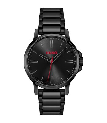 Horloge HUGO SMOOTH Heren 1530421 Analoog Behuizing MINERAAL Zwart Bracelette Staal Zwart Etanchéiteiten 3BAR