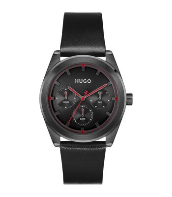 Horloge HUGO WORK Heren 1530423 Analoog Behuizing MINERAAL Zwart Bracelette Leer Zwart Etanchéiteiten 5BAR