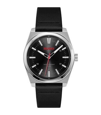 Horloge HUGO ARK Heren 1530437 Analoog Behuizing MINERAAL Zwart Bracelette Leer Zwart Etanchéiteiten 5BAR