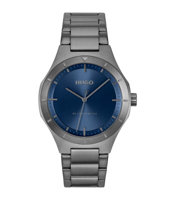 Horloge HUGO LIT Heren 1530448 Analoog Behuizing MINERAAL Blauw Bracelette Staal Grijs Etanchéiteiten 5BAR