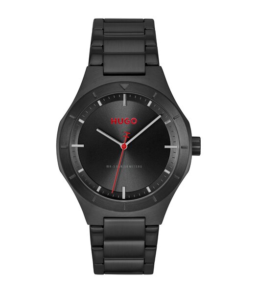 Horloge HUGO LIT Heren 1530450 Analoog Behuizing MINERAAL Zwart Bracelette Staal Zwart Etanchéiteiten 5BAR