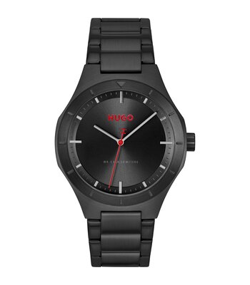 Horloge HUGO LIT Heren 1530450 Analoog Behuizing MINERAAL Zwart Bracelette Staal Zwart Etanchéiteiten 5BAR
