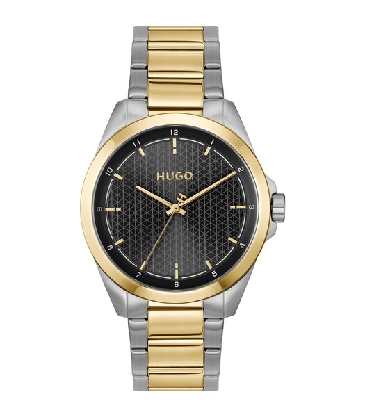 Horloge HUGO SEAM Heren 1530452 Analoog Behuizing MINERAAL Zwart Bracelette Roestvrij staal Staal / geelgoudkleurig Etanchéiteiten 3BAR