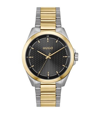 Horloge HUGO SEAM Heren 1530452 Analoog Behuizing MINERAAL Zwart Bracelette Roestvrij staal Staal / geelgoudkleurig Etanchéiteiten 3BAR