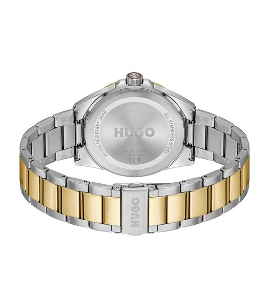 Horloge HUGO SEAM Heren 1530452 Analoog Behuizing MINERAAL Zwart Bracelette Roestvrij staal Staal / geelgoudkleurig Etanchéiteiten 3BAR