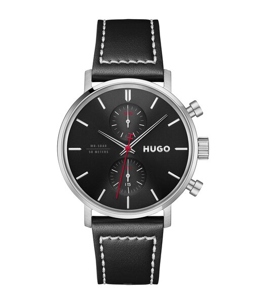 Montre HUGO TAKEOFF Homme 1530465 Analogique Cadran Minéral Noir Bracelet Cuir Noir Etanchéité 5 ATM