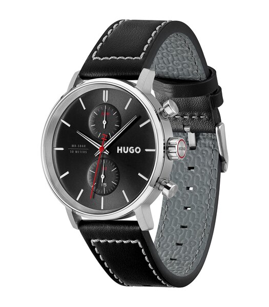 Montre HUGO TAKEOFF Homme 1530465 Analogique Cadran Minéral Noir Bracelet Cuir Noir Etanchéité 5 ATM