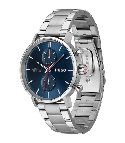 Montre HUGO TAKEOFF Homme 1530467 Analogique Cadran Minéral Bleu Bracelet Acier inoxydable Acier Etanchéité 5 ATM