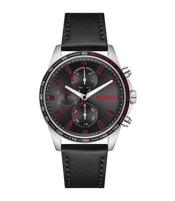 Montre HUGO DRIFT Homme 1530475 Analogique Cadran Minéral Noir Bracelet Cuir Noir Etanchéité 3 ATM