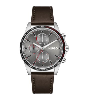 Montre HUGO DRIFT Homme 1530476 Analogique Cadran Minéral Gris Bracelet Cuir Brun Etanchéité 3 ATM