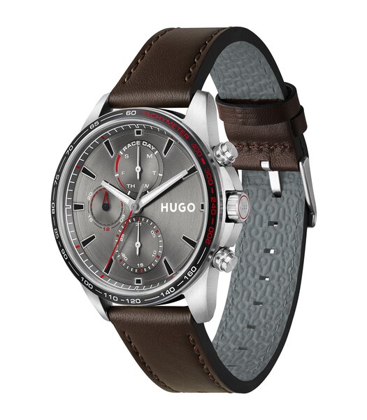 Horloge HUGO DRIFT Heren 1530476 Analoog Behuizing Mineraal Grijs Bracelette Leer Bruin Etanchéiteiten 3 ATM
