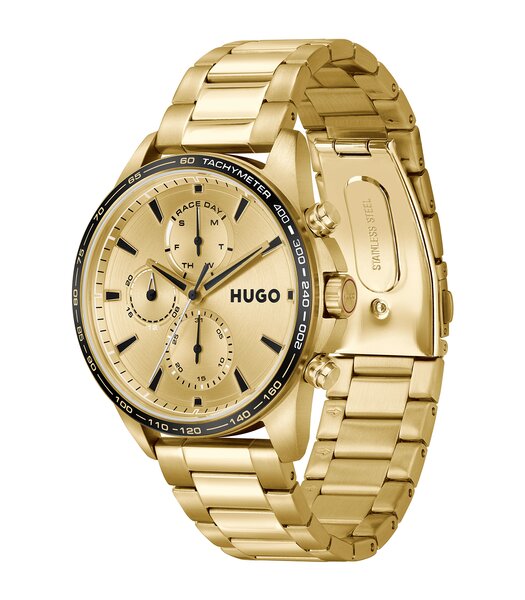 Montre HUGO DRIFT Homme 1530479 Analogique Cadran Minéral Or jaune Bracelet Acier inoxydable Or jaune Etanchéité 3 ATM