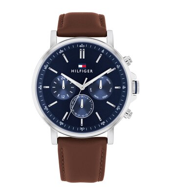 Horloge TOMMY HILFIGER TYSON Heren 1710585 Analoog Behuizing MINERAAL Blauw Bracelette Leer Bruin Etanchéiteiten 5BAR