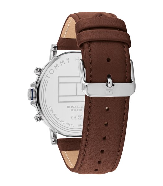 Horloge TOMMY HILFIGER TYSON Heren 1710585 Analoog Behuizing MINERAAL Blauw Bracelette Leer Bruin Etanchéiteiten 5BAR