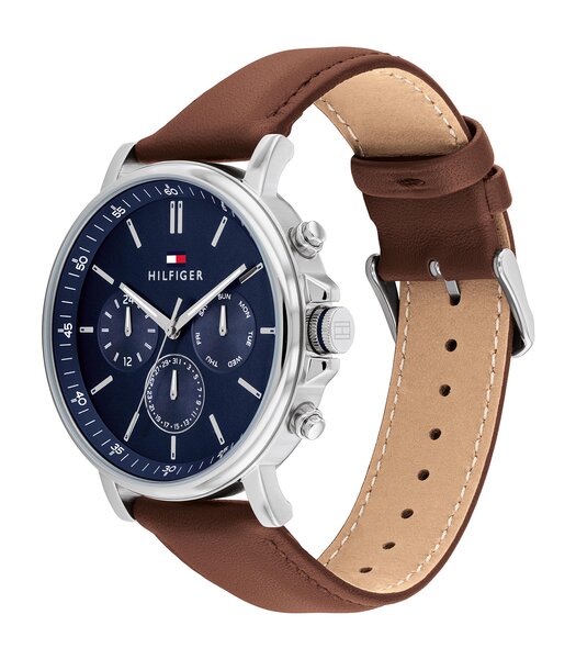 Horloge TOMMY HILFIGER TYSON Heren 1710585 Analoog Behuizing MINERAAL Blauw Bracelette Leer Bruin Etanchéiteiten 5BAR