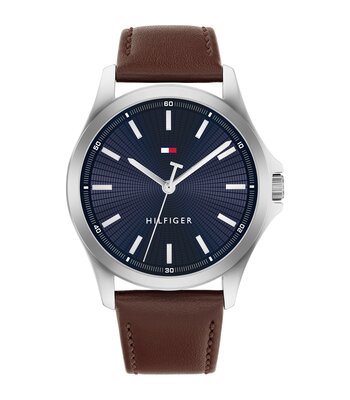 Horloge TOMMY HILFIGER BRUCE (43MM) Heren 1710669 Analoog Behuizing MINERAAL Blauw Bracelette Leer Bruin Etanchéiteiten 3BAR