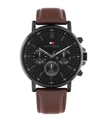 Horloge TOMMY HILFIGER TYSON Heren 1710704 Analoog Behuizing MINERAAL Zwart Bracelette Leer Bruin Etanchéiteiten 5BAR
