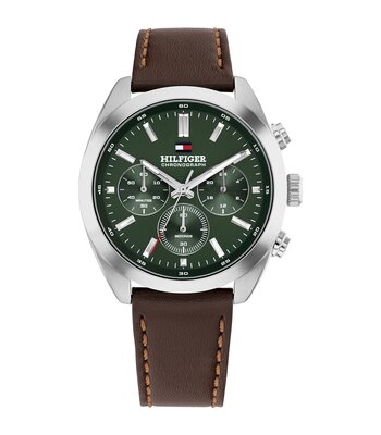 Horloge TOMMY HILFIGER HUDSON Heren 1710719 Analoog Behuizing MINERAAL Groen Bracelette Leer Bruin Etanchéiteiten 5BAR