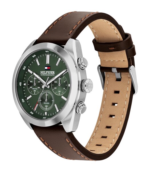 Horloge TOMMY HILFIGER HUDSON Heren 1710719 Analoog Behuizing MINERAAL Groen Bracelette Leer Bruin Etanchéiteiten 5BAR