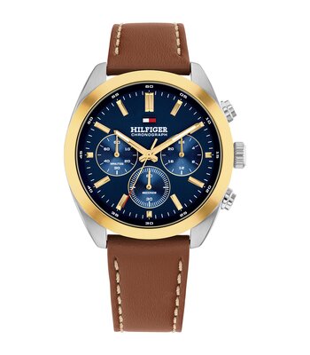 Horloge TOMMY HILFIGER HUDSON Heren 1710720 Analoog Behuizing MINERAAL Blauw Bracelette Leer Bruin Etanchéiteiten 5BAR