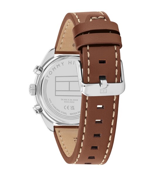 Horloge TOMMY HILFIGER HUDSON Heren 1710720 Analoog Behuizing MINERAAL Blauw Armband Leer Bruin Waterdichtheid 5BAR