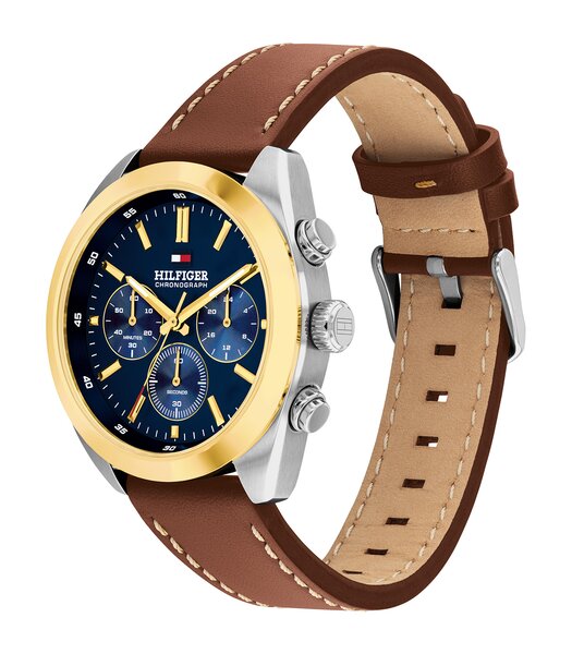 Horloge TOMMY HILFIGER HUDSON Heren 1710720 Analoog Behuizing MINERAAL Blauw Armband Leer Bruin Waterdichtheid 5BAR