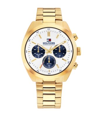 Horloge TOMMY HILFIGER HUDSON Heren 1710723 Analoog Behuizing MINERAAL Wit Bracelette Staal Geelgoudkleurig Etanchéiteiten 5BAR