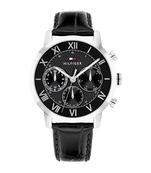 Montre TOMMY HILFIGER TH-OXFORD Homme 1710725 Analogue Cadran MINERAL Noir Bracelet Cuir Noir Etanchéité 5BAR