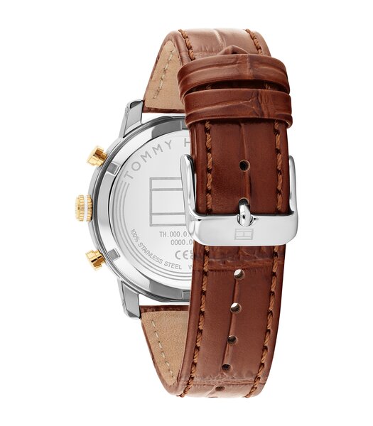 Horloge TOMMY HILFIGER TH-OXFORD Heren 1710726 Analoog Behuizing MINERAAL Zilverkleurig Bracelette Leer Bruin Etanchéiteiten 5BAR