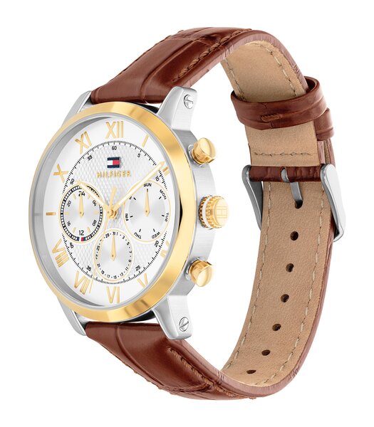 Horloge TOMMY HILFIGER TH-OXFORD Heren 1710726 Analoog Behuizing MINERAAL Zilverkleurig Bracelette Leer Bruin Etanchéiteiten 5BAR