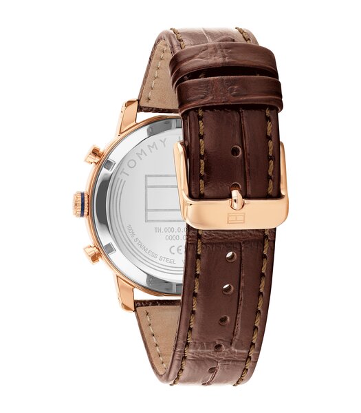 Horloge TOMMY HILFIGER TH-OXFORD Heren 1710727 Analoog Behuizing MINERAAL Blauw Bracelette Leer Bruin Etanchéiteiten 5BAR