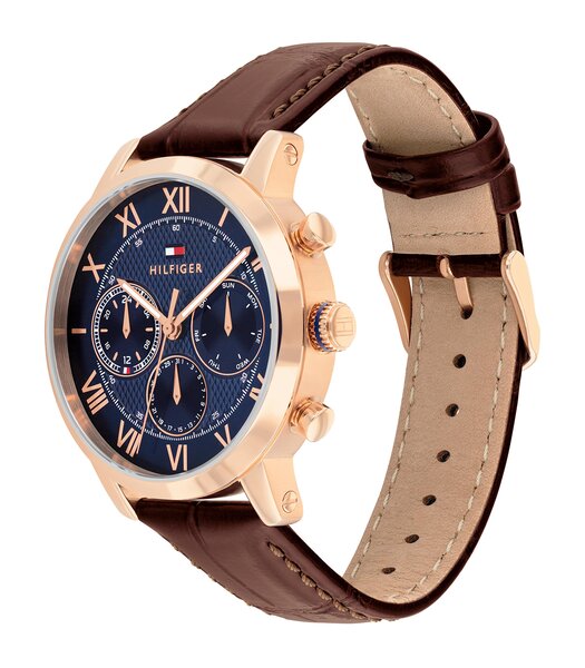 Horloge TOMMY HILFIGER TH-OXFORD Heren 1710727 Analoog Behuizing MINERAAL Blauw Bracelette Leer Bruin Etanchéiteiten 5BAR