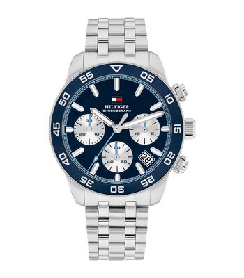 Horloge TOMMY HILFIGER TH85 CHRONO Heren 1710743 Analoog Behuizing MINERAAL Blauw Bracelette Roestvrij staal Staal Etanchéiteiten 5BAR