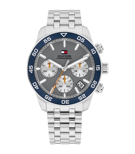 Horloge TOMMY HILFIGER TH85 CHRONO Heren 1710744 Analoog Behuizing MINERAAL Grijs Bracelette Roestvrij staal Staal Etanchéiteiten 5BAR