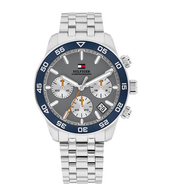 Horloge TOMMY HILFIGER TH85 CHRONO Heren 1710744 Analoog Behuizing MINERAAL Grijs Bracelette Roestvrij staal Staal Etanchéiteiten 5BAR