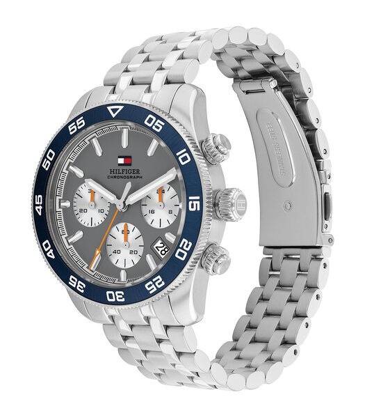 Horloge TOMMY HILFIGER TH85 CHRONO Heren 1710744 Analoog Behuizing MINERAAL Grijs Bracelette Roestvrij staal Staal Etanchéiteiten 5BAR
