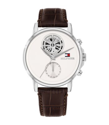 Horloge TOMMY HILFIGER STEWART Heren 1710746 Analoog Behuizing MINERAAL Wit Bracelette Leer Bruin Etanchéiteiten 5BAR